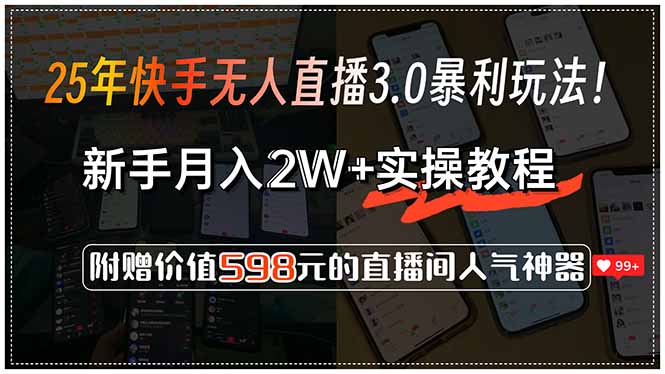 25年快手无人直播3.0暴利玩法！，新手月入2W+实操教程，附赠价值598元…-青年网赚