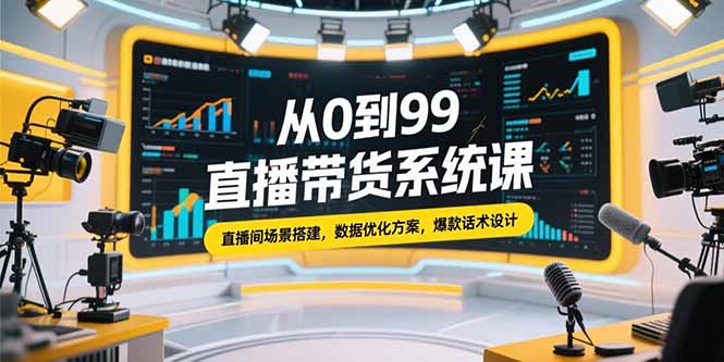 从0到99直播带货系统课，直播间场景搭建，数据优化方案，爆款话术设计-青年网赚
