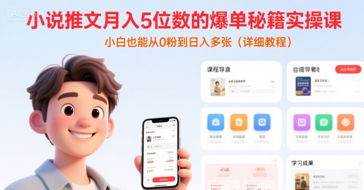 小说推文月入5位数的爆单秘籍实操课，，小白也能从0粉到日入多张(详细教程)-青年网赚