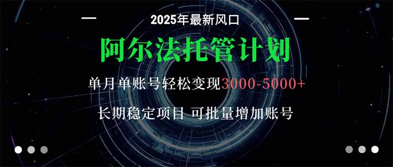 阿尔法托管计划 单账号月入3000-5000，长期稳定项目，新手小白轻松上手。-青年网赚