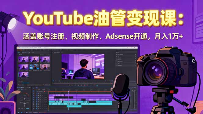 2025YouTube油管变现课：涵盖账号注册、视频制作、Adsense开通，月入1万+-青年网赚