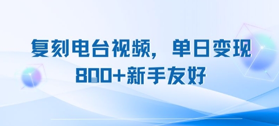 复刻电台视频，单日变现8张+新手友好，长期可做-青年网赚