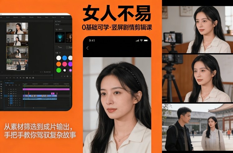 0基础可学！《女人不易》竖屏剧情剪辑课，从素材筛选到成片输出，手把手教你驾驭复杂故事-青年网赚