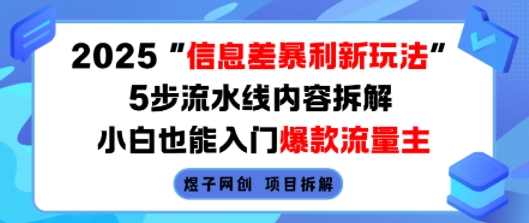 2025信息差暴利新玩法，5步流水线内容拆解，小白也能入门爆款流量主-青年网赚