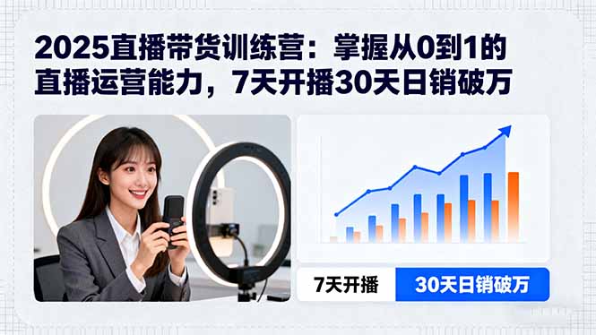 2025直播带货训练营：掌握从0到1的直播运营能力，7天开播30天日销破万-青年网赚