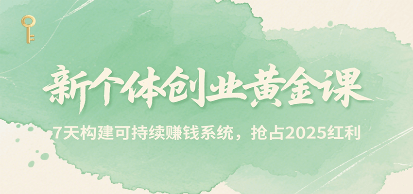 新个体创业黄金课，7天构建可持续赚钱系统，抢占2025红利-青年网赚
