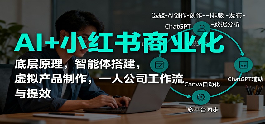 AI+小红书商业化，底层原理，智能体搭建，虚拟产品制作，一人公司工作流与提效-青年网赚