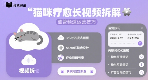 猫咪疗愈长视频拆解 &油管频道运营技巧-青年网赚