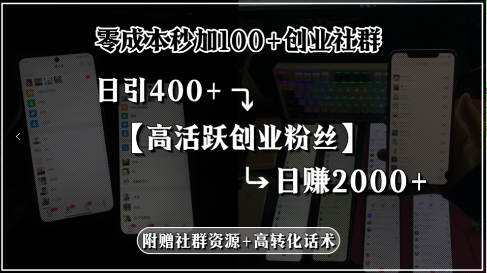 零成本秒加100+创业社群，日引400+高活跃创业粉丝，日赚2000+，附赠社…-青年网赚