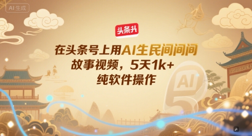 在头条号上用AI生民间故事视频，5天1k+，纯软件操作-青年网赚