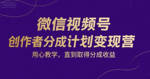 微信视频号创作者分成计划变现营，用心教学，直到取得分成收益-青年网赚