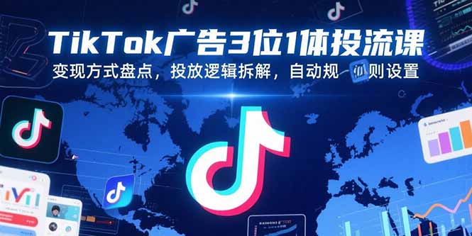 TikTok广告3位1体投流课，变现方式盘点，投放逻辑拆解，自动规则设置-青年网赚