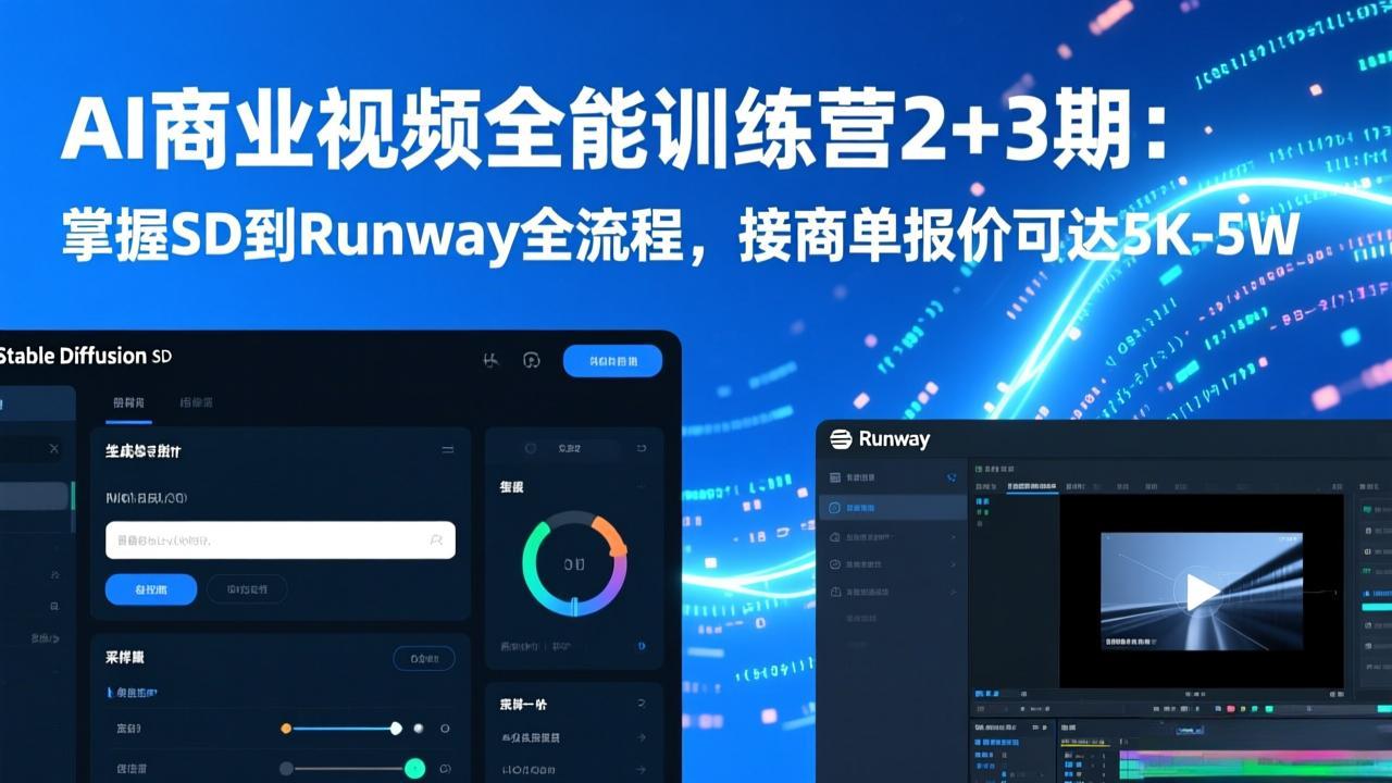 AI商业视频全能训练营2+3期：掌握SD到Runway全流程，接商单报价可达5K-5W-青年网赚