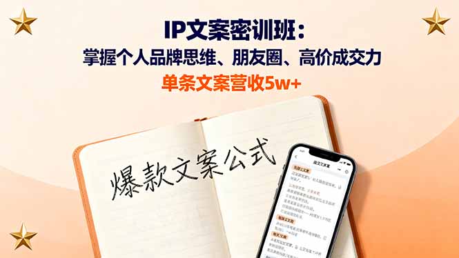 IP文案密训班：掌握个人品牌思维、朋友圈、高价成交力，单条文案营收5w+-青年网赚