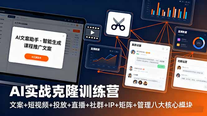 AI实战克隆训练营：文案+短视频+投放+直播+社群+IP+矩阵+管理八大核心模块-青年网赚