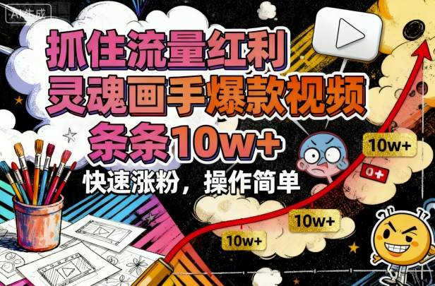抓住流量红利，灵魂画手爆款视频，条条10w+，快速涨粉，操作简单-青年网赚
