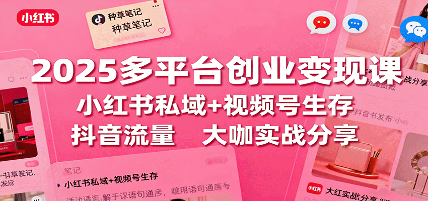 2025多平台创业变现课：小红书私域+视频号生存+抖音流量，大咖实战分享-青年网赚