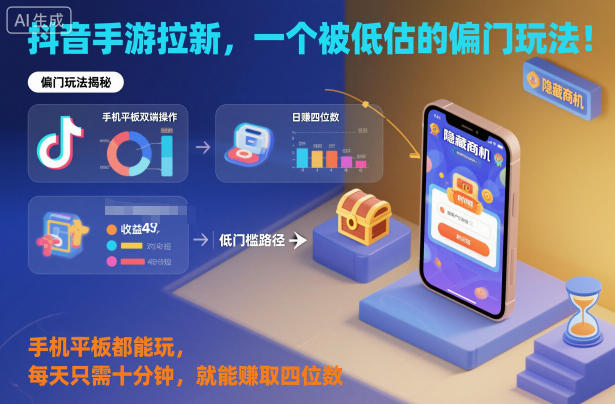 抖音手游拉新，一个被低估的偏门玩法！手机平板都能玩，每天只需十分钟，就能賺取四位数【揭秘】-青年网赚
