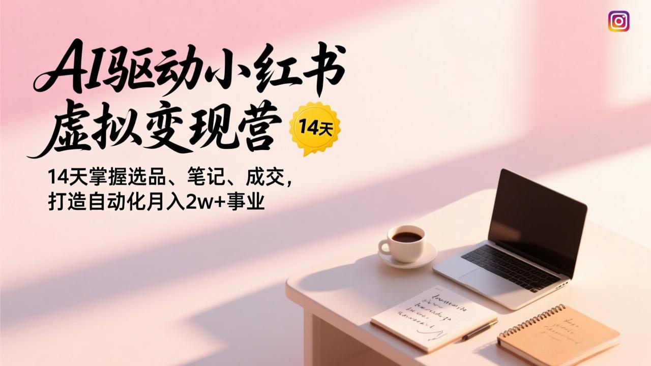 AI驱动小红书虚拟变现营，14天掌握选品、笔记、成交，打造自动化月入2w+事业-青年网赚
