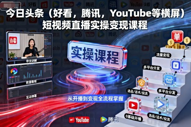 今日头条(好看，腾讯，YouTube等横屏)短视频直播实操变现课程-青年网赚