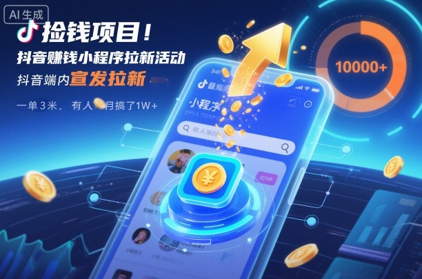 捡钱项目！抖音賺钱小程序拉新活动，抖音端内宣发拉新，一单3米，有人半个月搞了1W+-青年网赚