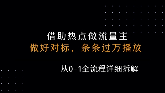 借力热点，乘顺风车玩流量主，条条过万播放， 每月收益5k+，从0-1全流程详细拆解-青年网赚