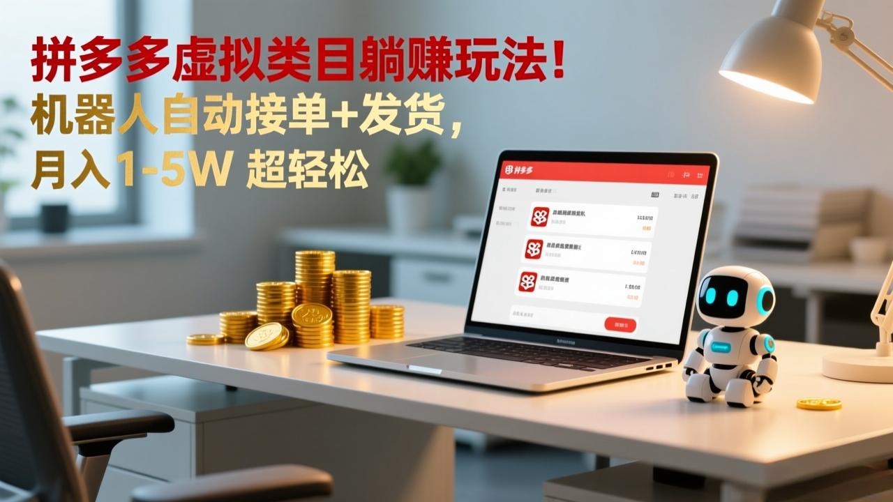 多多虚拟类目躺赚玩法！机器人自动接单+发货，月入 1-5W 超轻松-青年网赚