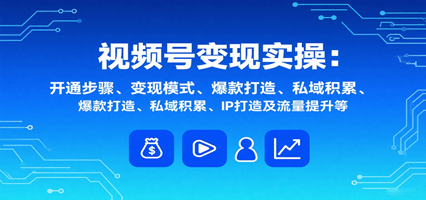 视频号变现实操，含开通步骤、变现模式、爆款打造、私域积累、IP打造及流量提升等-青年网赚