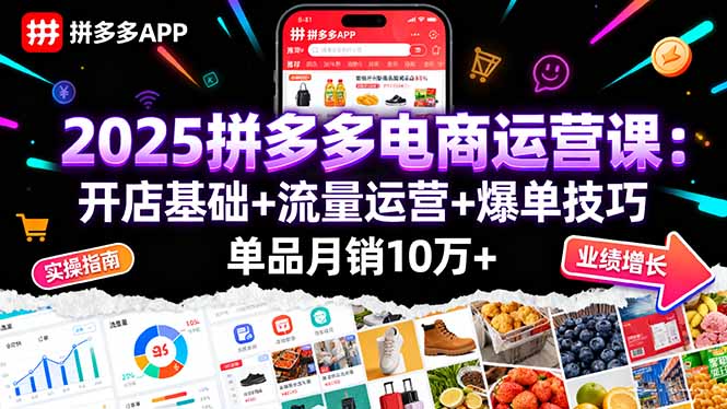 2025拼多多电商运营课：开店基础+流量运营+爆单技巧，单品月销10万+-青年网赚