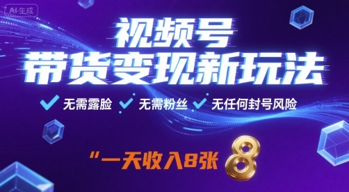 视频号带货变现新玩法，无需露脸，无需粉丝，无任何封号风险，一天收益8张【揭秘】-青年网赚