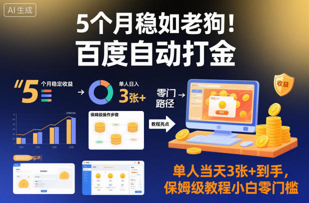 5个月稳如老狗!百度自动打金,单人当天3张+到手,保姆级教程小白零门槛【揭秘】-青年网赚