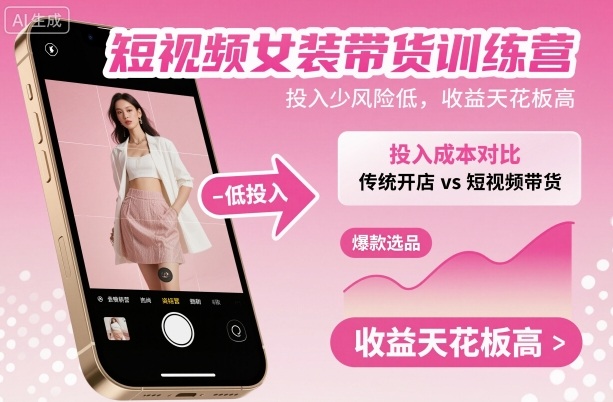 短视频女装带货训练营，投入少风险低，收益天花板高-青年网赚