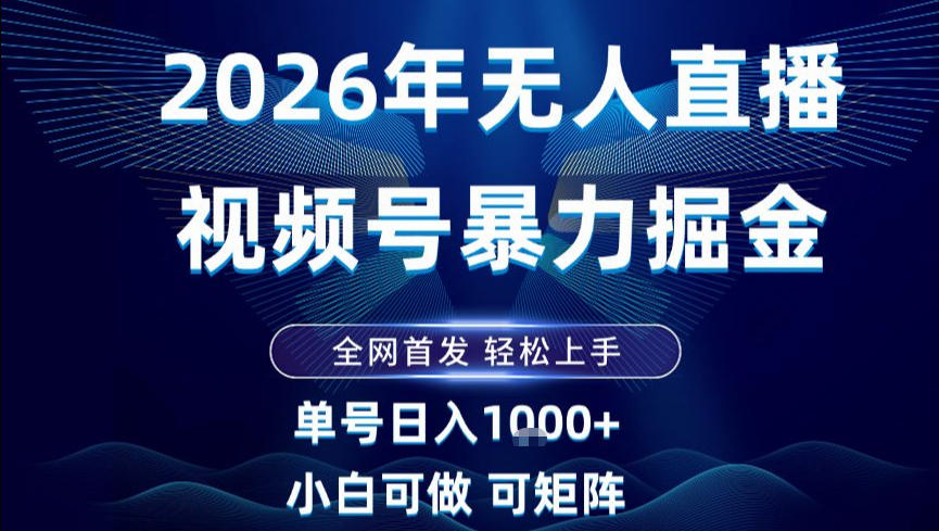 2026最新视频号无人直播掘金，全网首发，小白可以玩，长期稳定日入1k+【揭秘】-青年网赚