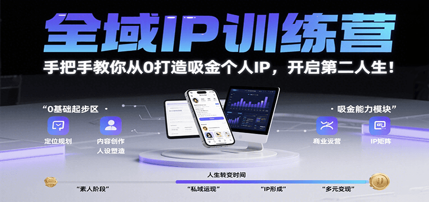 全域IP训练营，手把手教你从0打造吸金个人IP，开启第二人生！-青年网赚