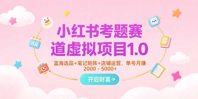 小红书考题赛道虚拟项目1.0，蓝海选品+笔记矩阵+店铺运营，单号月赚5000+-青年网赚