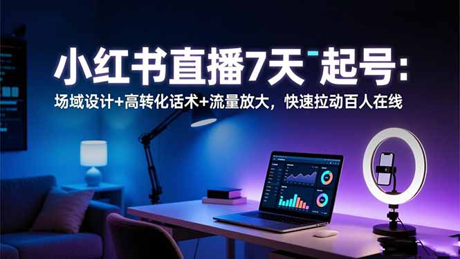 小红书直播7天起号：场域设计+高转化话术+流量放大，快速拉动百人在线-青年网赚