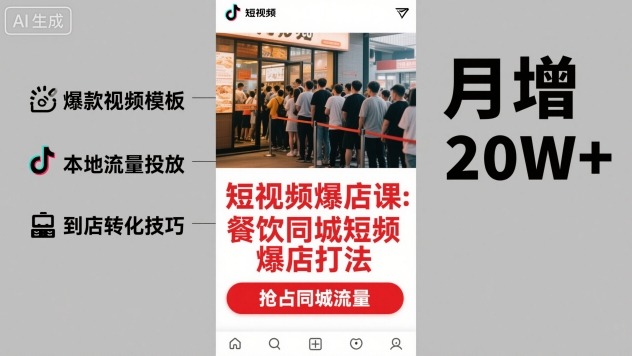 短视频爆店课，餐饮同城短视频爆店打法-青年网赚