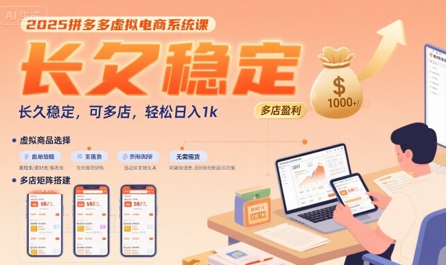 2025拼多多虚拟电商系统课，长久稳定，可多店，轻松日入1k-青年网赚