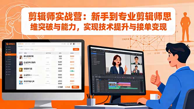 剪辑师实战营：新手到专业剪辑师思维突破与能力，实现技术提升与接单变现-青年网赚