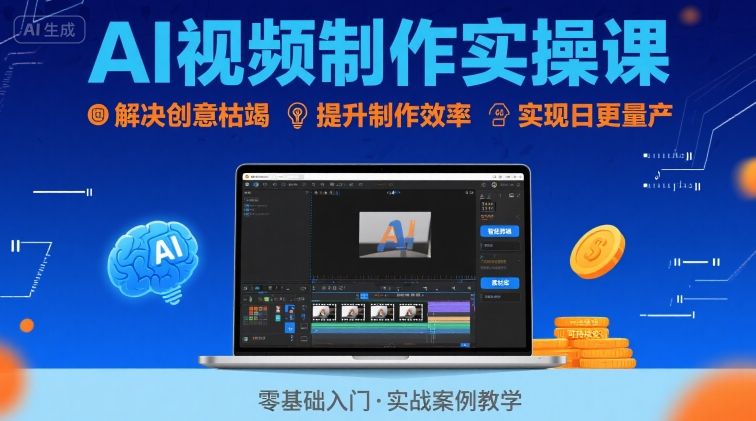 Ai视频制作实操课，解决创意枯竭、效率低下痛点，实现日更量产可持续变现-青年网赚