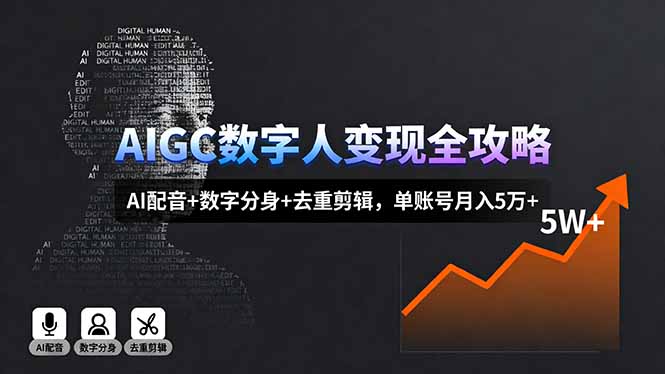 AIGC数字人变现全攻略，AI配音+数字分身+去重剪辑，单账号月入5万+-青年网赚