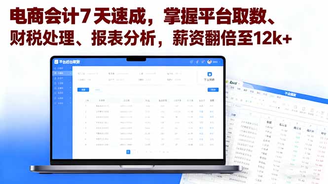 电商会计7天速成，掌握平台取数、财税处理、报表分析，薪资翻倍至12k+-青年网赚
