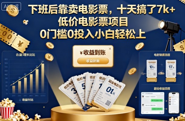 下班后靠卖电影票，十天搞了7k+，低价电影票项目，0门槛0投入小白轻松上手【揭秘】-青年网赚