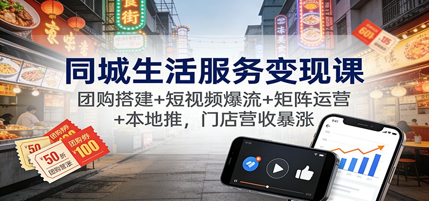 同城生活服务变现课：团购搭建+短视频爆流+矩阵运营+本地推，门店营收暴涨-青年网赚
