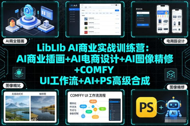 LibLIb AI商业实战训练营：AI商业插画+AI电商设计+AI图像精修+COMFY UI工作流+AI+PS高级合成-青年网赚