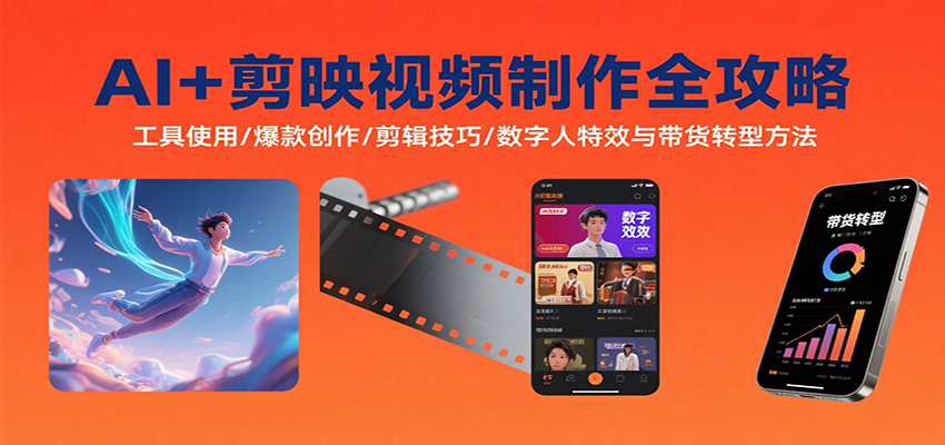 AI+剪映视频制作全攻略：工具使用/爆款创作/剪辑技巧/数字人特效与带货转型方法-青年网赚