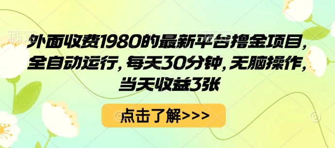 外面收费1980的最新平台撸金项目，全自动运行，每天30分钟，无脑操作，当天收益3张【揭秘】-青年网赚