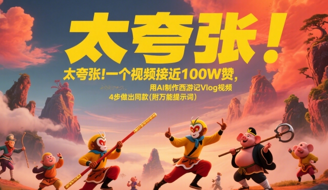太夸张！一个视频接近100W赞，用AI制作西游记Vlog视频，全流程拆解来了(附万能提示词)-青年网赚