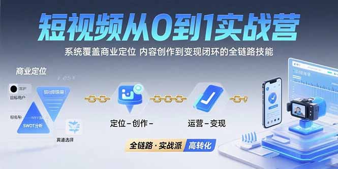 短视频从0到1的实战营：系统覆盖商业定位,内容创作到变现闭环的全链路技能-青年网赚
