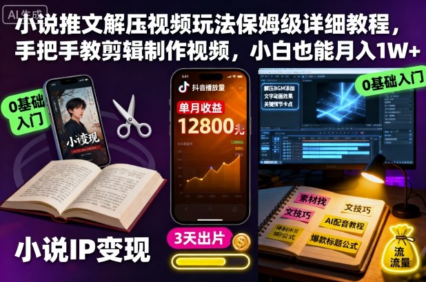 小说推文解压视频玩法保姆级详细教程,手把手教剪辑制作视频,小白也能月入1W+-青年网赚